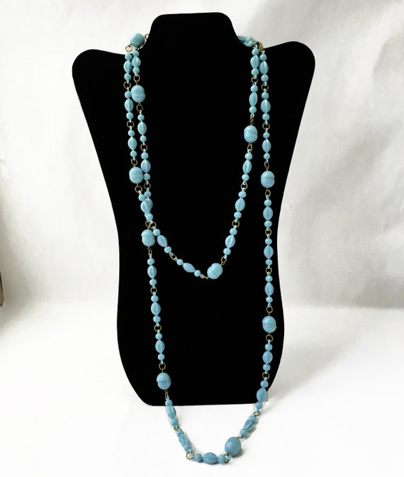 Light Blue Necklace, Vintage Boho Necklace, Long … - image 5