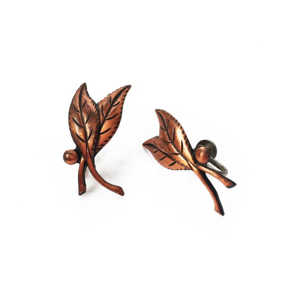 Copper Leaf Earrings, Copper Fall Leaf Jewelry, A… - image 4