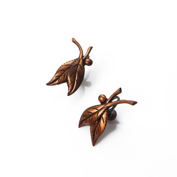 Copper Leaf Earrings, Copper Fall Leaf Jewelry, A… - image 5