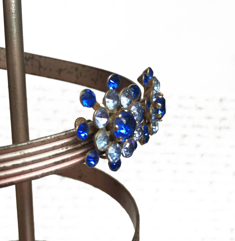 Something Blue Wedding 1950s Jewelry Vintage Blue Rhinestone Earrings Blue Screw Back Earrings Something Blue Jewelry Fancy Earrings