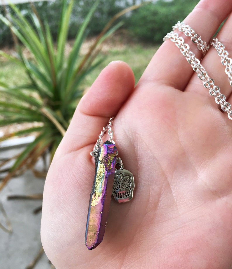 Sugar Skull Necklace Sugar Skull Jewelry Rainbow Quartz Etsy