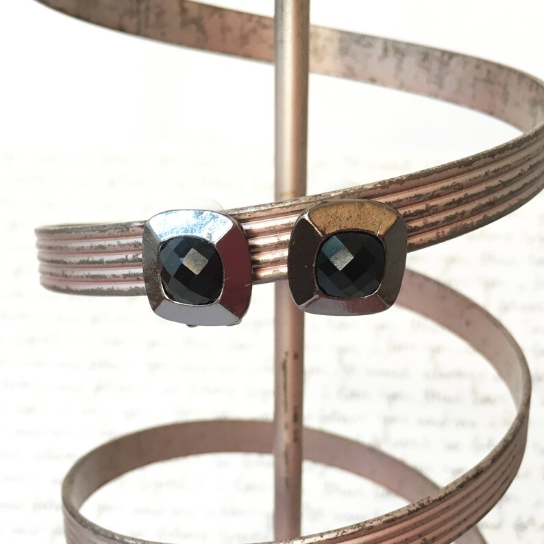 Black Earrings Black Clip On Earrings Black Lucite Earrings Etsy