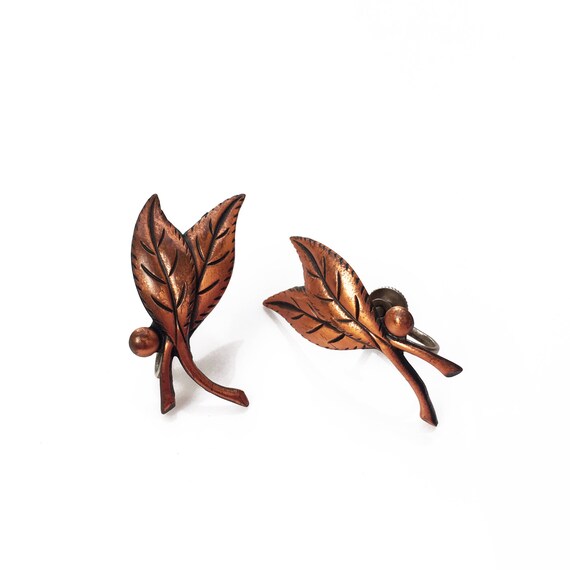 Copper Leaf Earrings, Copper Fall Leaf Jewelry, A… - image 1
