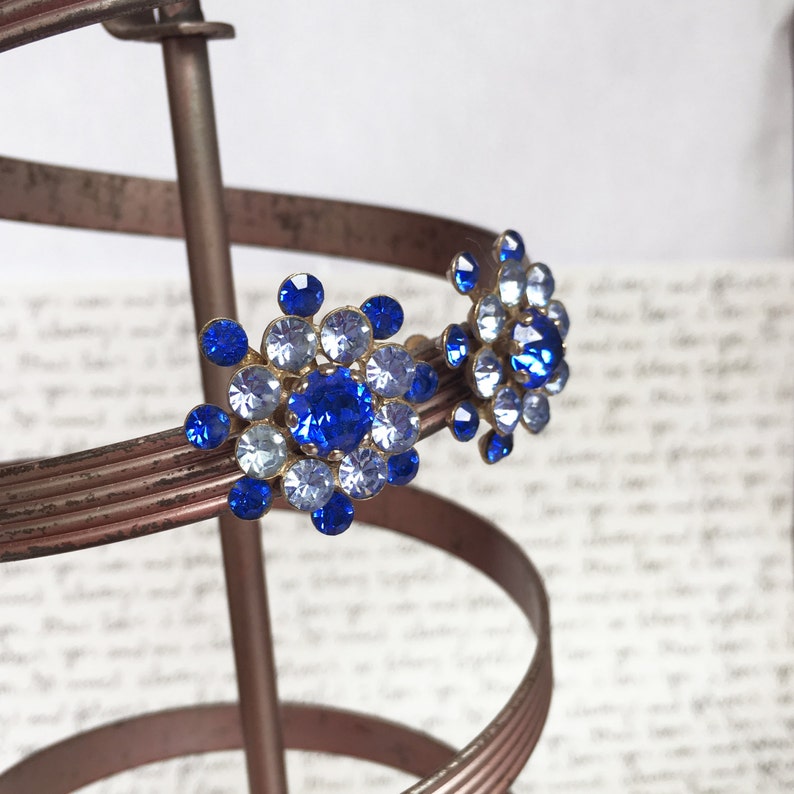 Something Blue Wedding 1950s Jewelry Vintage Blue Rhinestone Earrings Blue Screw Back Earrings Something Blue Jewelry Fancy Earrings