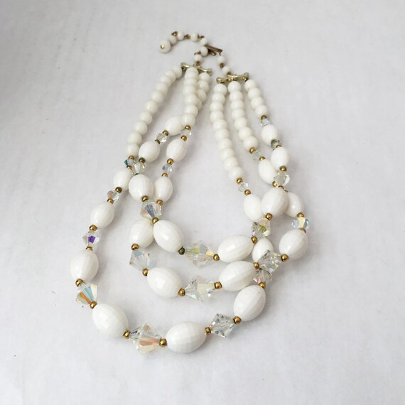 White Bead Necklace, Aurora Borealis Necklace, White … Gem