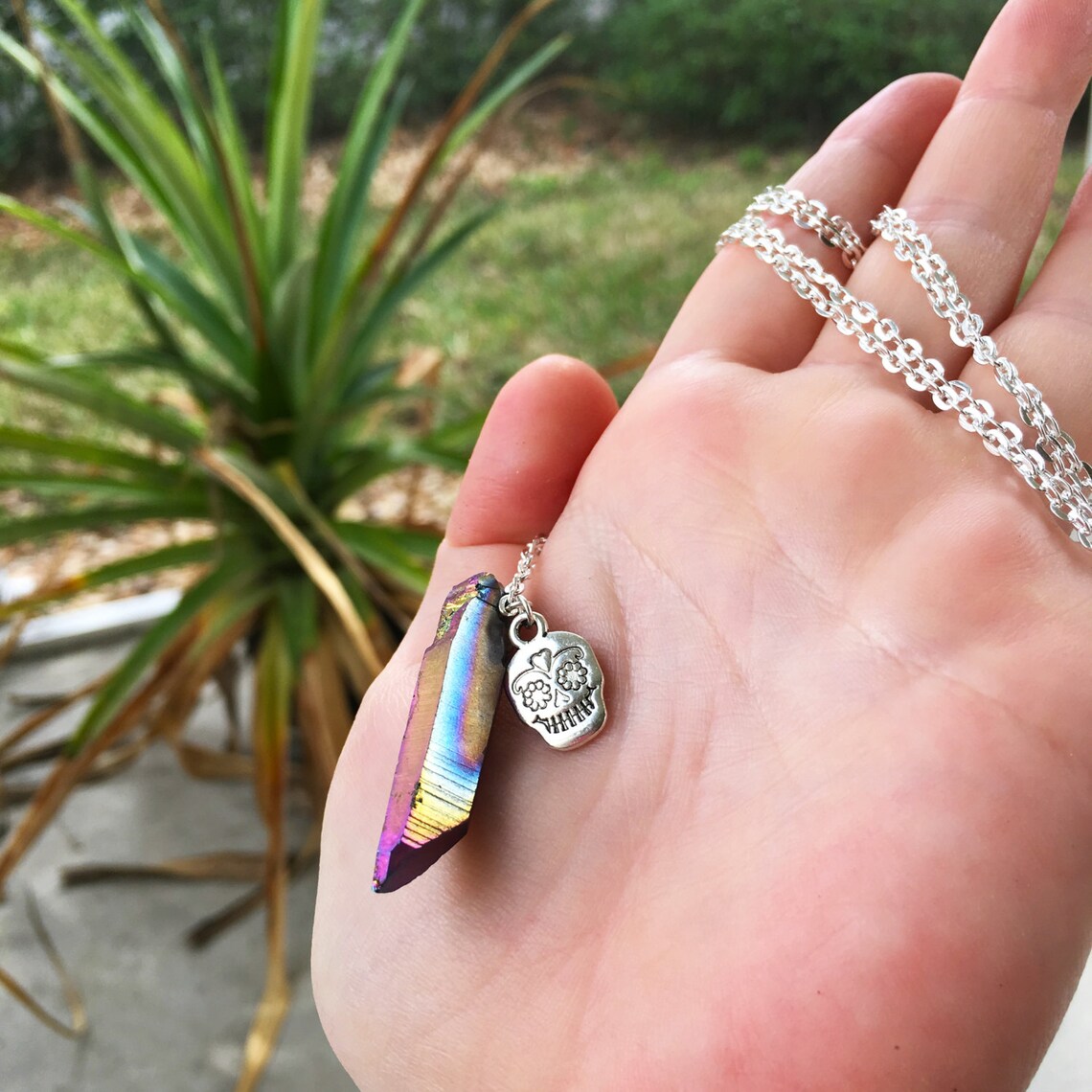Sugar Skull Necklace Sugar Skull Jewelry Rainbow Quartz Etsy