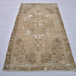 Handmade Wool Turkish Rug: Vintage Anatolian Oushak Rug (4.1x7.4 ft)