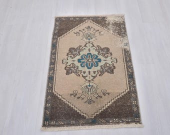 Tappeto da bagno vintage, tappeto da bagno 2x3, piccolo tappeto turco, tappeto di lana, zerbino, tappeto da pavimento, tappetino da bagno, tappeto antico, tappeto boho, tappeto marrone, tappeto verde, 2x3