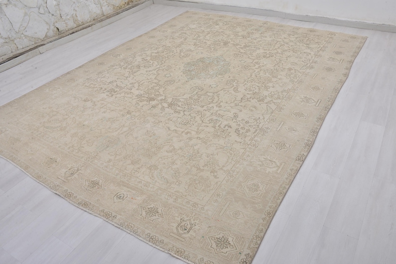 Vintage Oushak Rug, Faded Pastel Wool Anatolian Carpet (9.3 X 12.7 Ft ...