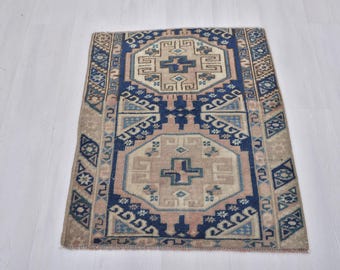 Blue Small Rug,Blue Area Rug,Oushak Rug,3x3 Soft Rug,3x3 Bath Rug,Vintage Rug Soft,3x3 Wool Rug,3x3 Turkish Rug,Boho Rug,Anatolian Rug