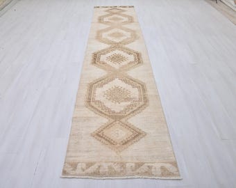 3x13 Vintage Turkish Runner Rug: Wool & Cotton Anatolian Oushak
