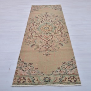Handmade Wool Oushak Runner Rug: Vintage Turkish Hallway Rug (2.7 x 8.2 ft)