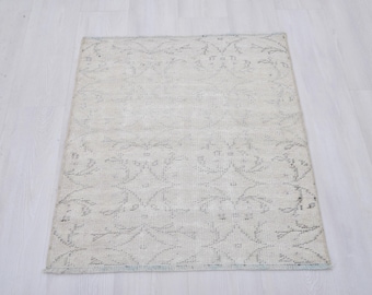 Alfombra de baño desteñida, alfombra turca de 3x3, alfombra felpudo vintage, alfombra Oushak pequeña, alfombra pequeña neutra, alfombra de baño, alfombra de lana de 3x3, alfombra felpudo suave, alfombra de suelo