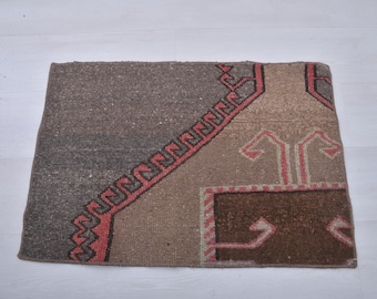 Alfombra de lana turca vintage: alfombra de baño anatolia (2,7 x 1,8 pies)