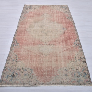 Rug 4x8, Oushak Neutral Rug, Red Rug, 4x8 Vintage Rug, Turkish Rug 4x8, 4x8 Rug, Faded Rug, Wool Rug, Small Area Rug, Handmade Rug, Gift