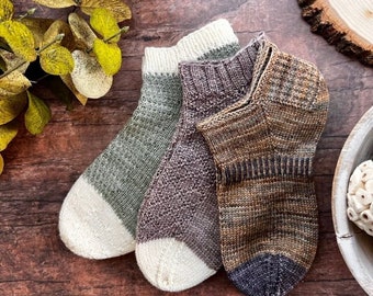 KNITTING PATTERN - Easy Beginner Textured Sock Set, Shortie Socks Knitting Pattern, Sock Pattern, Cuff Down Sock, Shortie Sock, Easy Sock