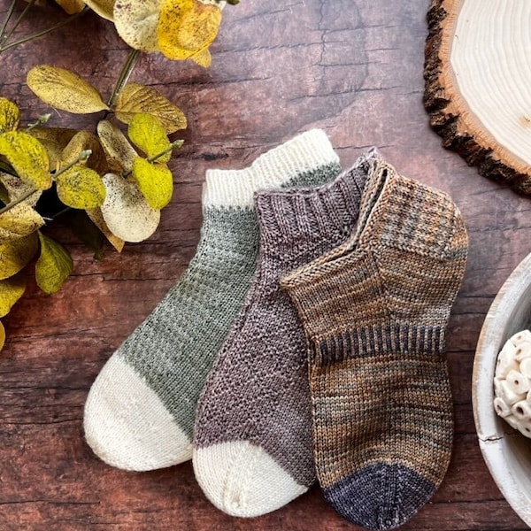 KNITTING PATTERN - Easy Beginner Textured Sock Set, Shortie Socks Knitting Pattern, Sock Pattern, Cuff Down Sock, Shortie Sock, Easy Sock