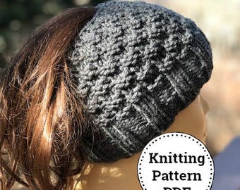 Free knitting pattern for ponytail hat on straight needles