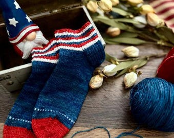 KNITTING PATTERN - The Sam Socks Knitting Pattern, Striped Sock, Cuff Down, Easy Sock Pattern