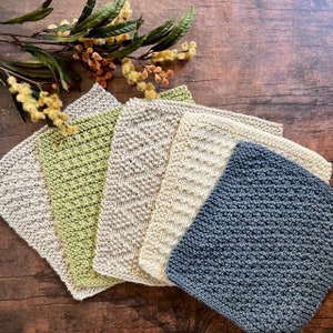 KNITTING PATTERN - Easy Textured Dishcloth Pattern Set, Chain of Hearts, Ashley, The Rosemary, Chelsea, Basket Weavin, Dishcloth Pattern