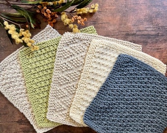 KNITTING PATTERN - Easy Textured Dishcloth Pattern Set, Chain of Hearts, Ashley, The Rosemary, Chelsea, Basket Weavin, Dishcloth Pattern