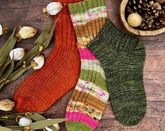 PATRÓN DE TEJIDO - El conjunto esencial de calcetines de canalé, ideal para principiantes (descarga en PDF), patrones de tejido de calcetines