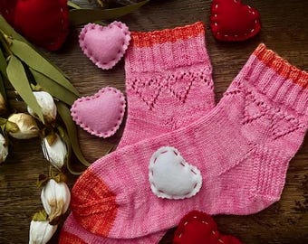 PATRÓN DE TEJIDO - Calcetines tobilleros con letras de amor, patrón de tejido, calcetín de punto, patrón de calcetín con puños, accesorio de tejido