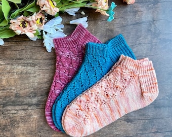 KNITTING PATTERN - Lace and Textured Sock Set, The Ripple Effect Socks, Feeling Like a Diamond Socks, The Traveling Vine Socks