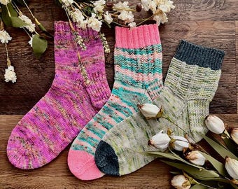 PATRÓN DE TEJIDO - Conjunto de calcetines FlowerPot, Patrón de tejido de calcetines tobilleros, Patrón de calcetines, Calcetines con dobladillo, Patrón de calcetines fáciles