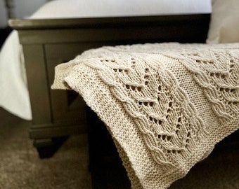 KNITTING PATTERN - Cozy Cable Throw Blanket Pattern, Knitted Blanket, Knit Blanket Pattern, Cozy Blanket Pattern, Cozy Throw Pattern
