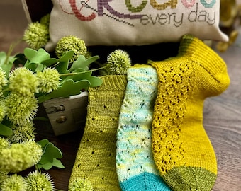 KNITTING PATTERN - Easy Lace Sock Set, The Willow Socks Pattern, The Magnolia Socks Pattern, The Blossom Socks Pattern