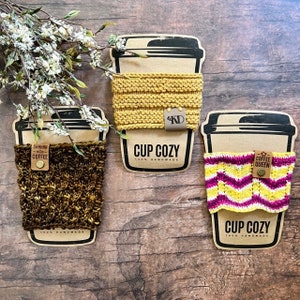 KNITTING PATTERN -  Easy Cup Cozy Set Knitting Pattern, Ripple Cup Cozy, Corrugated Cup Cozy, Coffee Bean Cup Cozy