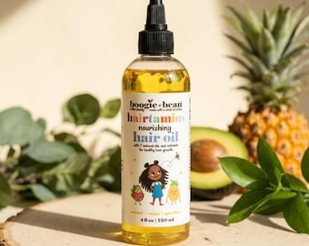 Aceite capilar Boogie and Bean para niños, fórmula natural nutritiva para el crecimiento (118 ml)