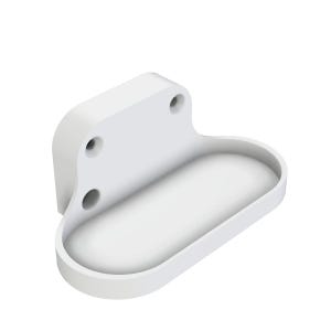 Peut inclure: Support mural en plastique blanc avec une étagère arrondie de forme ovale. Le support comporte trois trous pour vis.