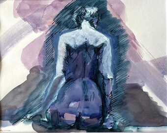 Waiting - original watercolor & fountain pen figure painting