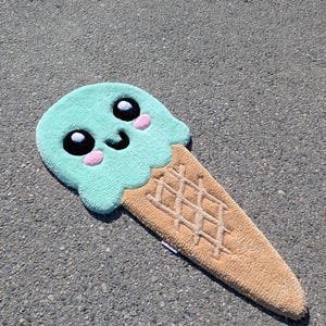 Eis Teppich - Teppich für Kinderzimmer - Geschenke für Kinder - Cartoon Teppich - Wollteppich beige - Kawaii Teppich - Bettvorleger