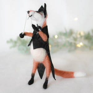 Needle Felted Fox Art Doll: Wool Conductor, Music Lover Gift