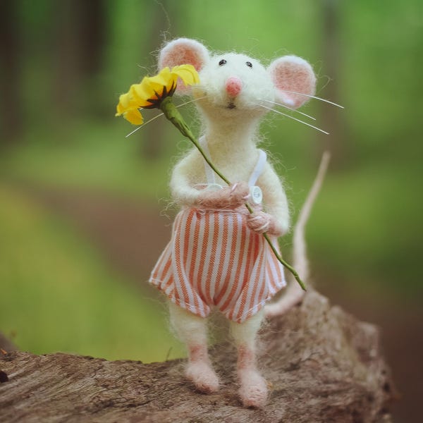 Needle Felted Animals, Birthday Gift for Friend, Felt Animal Art, Miniature Collectible OOAK Doll, Nursery Decor