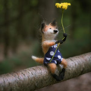 Needle Felted Fox Art Doll: Woodland Decor, Handmade Wool Animal