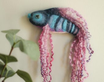 Felted Betta Fish Wall Hanging: Needle-Felted Canadian Wool Decor