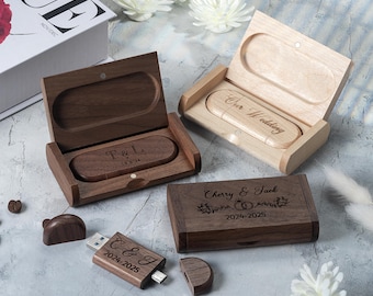 Memorias USB 3.0 de madera grabadas con caja de regalo / 4-128 GB + conector tipo C