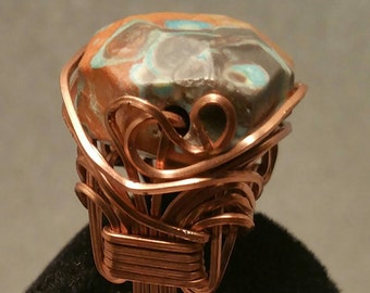 Jasper Cocktail Ring Wire-sculpted in Copper by Nonpareil Ltd Item #ROL-150127-87
