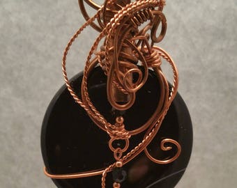 Sardonyx Wire Sculpted Pendant in Copper with Matching Faceted Onyx Earrings by Nonpareil Ltd. #PEFF-141205-4S