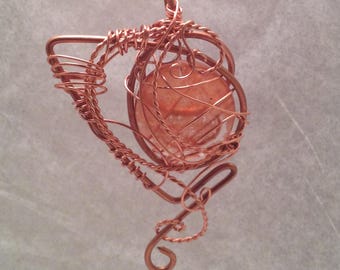 Sherbet Drop Collection Copper Wire-Sculpted Pendant with Aqua Blue Glass Cab by Nonpareil, Ltd. #SD-CC25-11