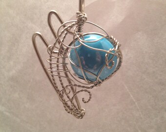 Sherbet Drop Collection Nickel Silver Wire-Sculpted Pendant with Aqua Blue Glass Cab by Nonpareil, Ltd. #SD-CC25-11