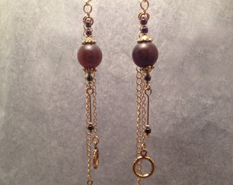 Dark Amber Dangle Chain Earrings by Nonpareil, Ltd. #EMB-111008-9