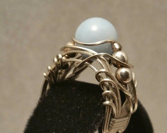 Amazonite Ring Wire-sculpted in Nickel Silver by Nonpareil Ltd Item #RFB-1010-42