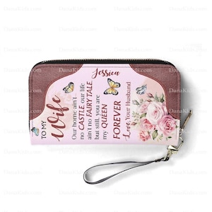 Benutzerdefinierte To meine Frau Geldbörse, personalisierte Name Rose Herz Clutch, Muttertagsgeschenk, Geburtstagsgeschenk, Valentinstag, Weihnachtsgeschenk