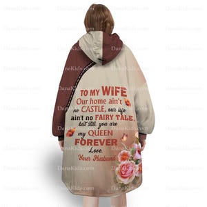 Custom To My Wife Blanket Hoodie, Personalized Name Roses Wearable Blanket, Valentine Gift, Gift for Her, Birthday Gift