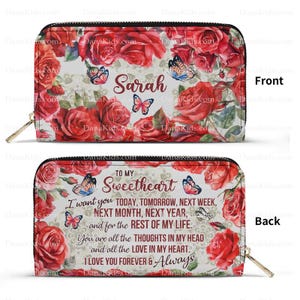 Personalisierte Geldbörse für meine Frau, Name Rote Rose Nachricht Clutch, Muttertagsgeschenk, Geburtstagsgeschenk, Valentinstag, Weihnachtsgeschenk